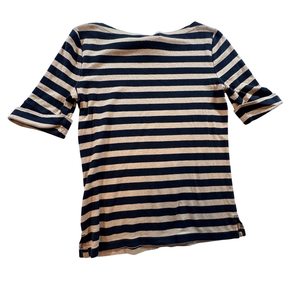 Lauren Ralph Lauren Striped Metallic Top Women Medium Black Gold Boat Neck Shirt - Picture 2 of 7
